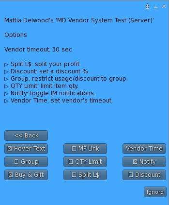 Owner Menu - Options