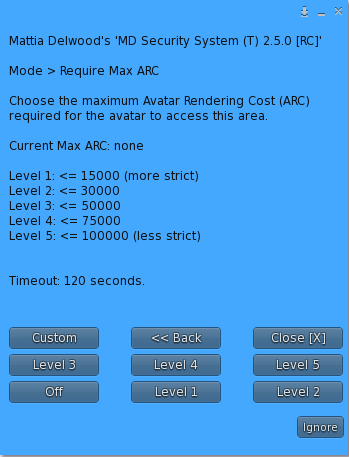 'Max ARC' setup dialog