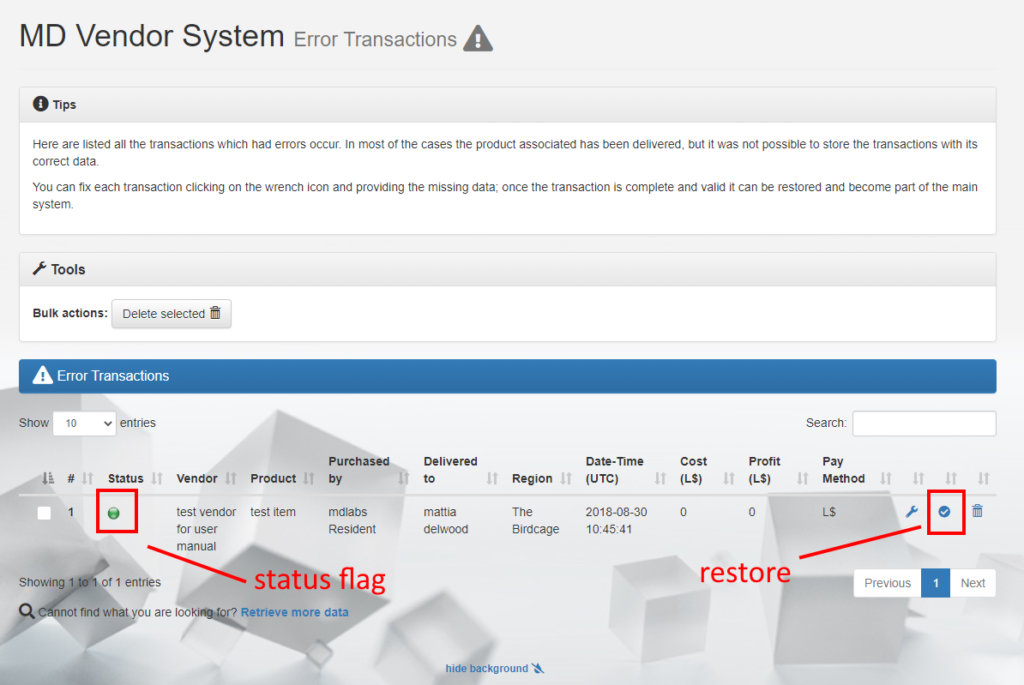 Error transactions - transaction to restore (click to enlarge)