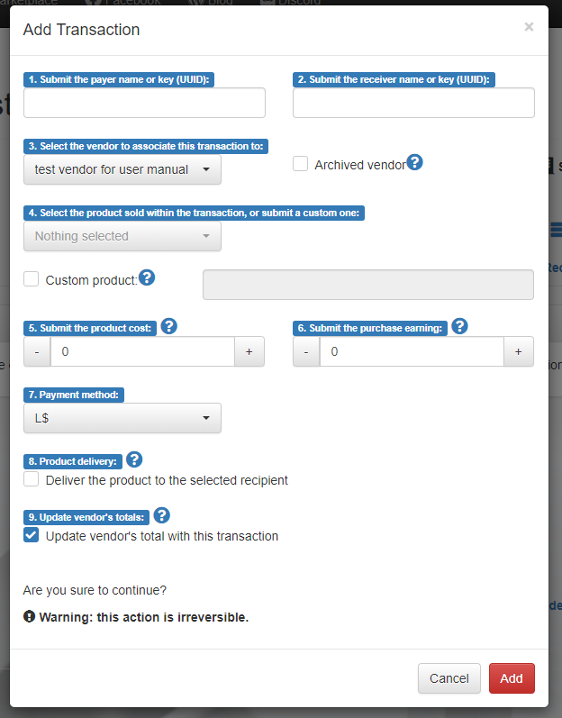 Add single transaction - form