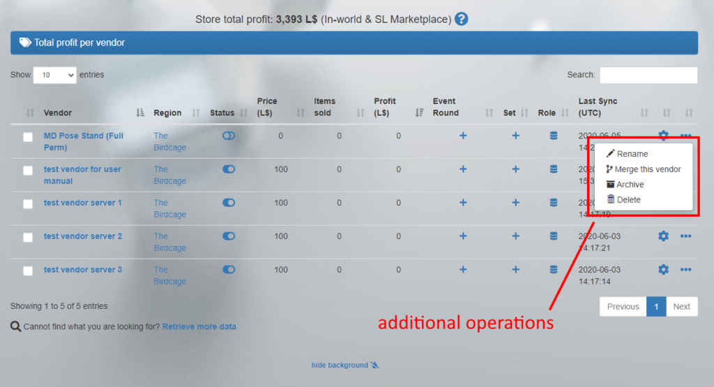 MD Vendor System Homepage – Additional operations on vendors (click to enlarge)