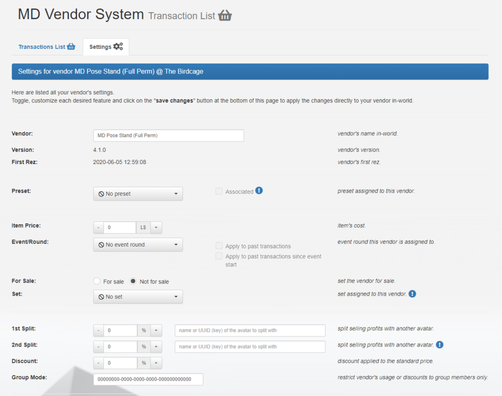 MD Vendor System details – Settings (1) (click to enlarge)