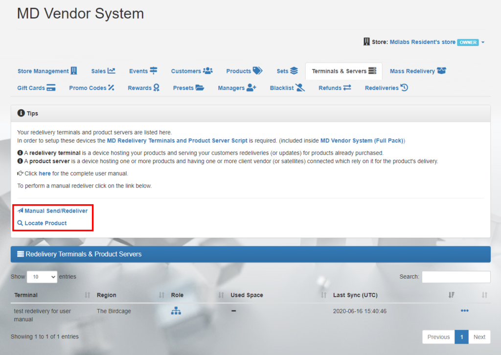 MD Vendor System Homepage – Terminals & Servers tab (click to enlarge)