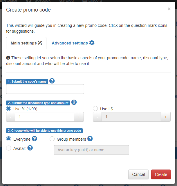 Promo Code generation wizard – Main Settings