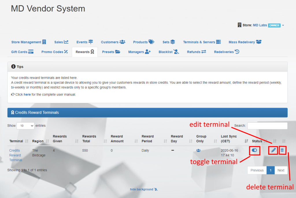 MD Vendor System Homepage – Rewards tab (click to enlarge)