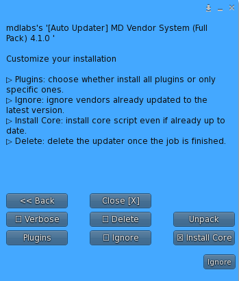 MD Vendor System Auto Updater – Options submenu