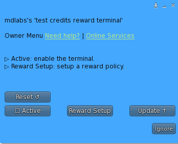 MD Credits Reward Terminal – Owner Menu