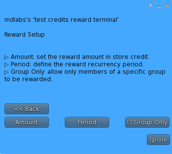 MD Credits Reward Terminal – Reward Setup Menu