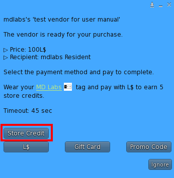 User Menu – Store credit as payment method