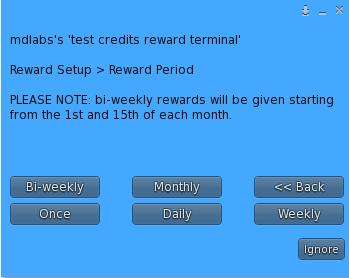 MD Credits Reward Terminal – Period selection Menu