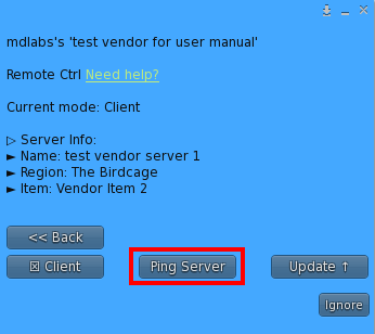Remote Control menu – Ping Server