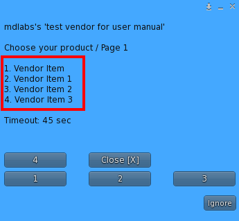 User Menu – Product selection