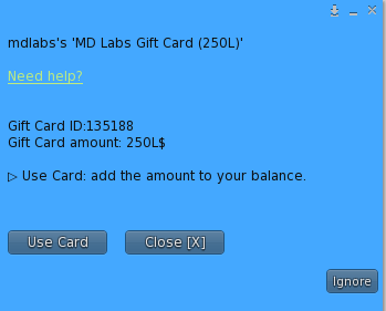 MD Gift Card – User Menu