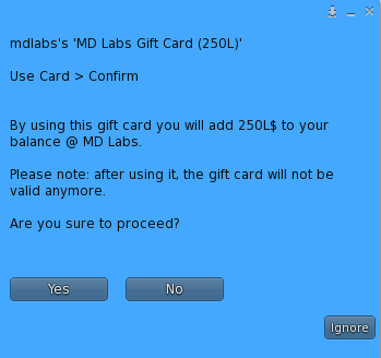 MD Gift Card – Use card confirmation