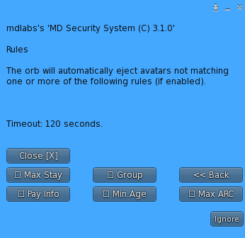 MD Security System – Rules submenu