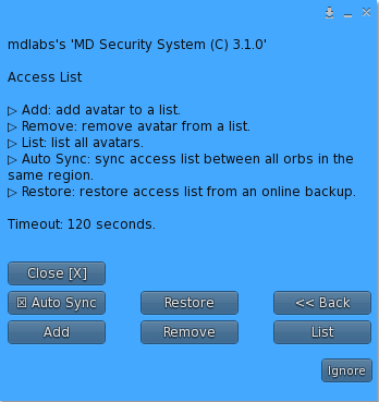 MD Security System - access list submenu