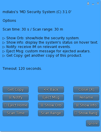 MD Security System - options submenu
