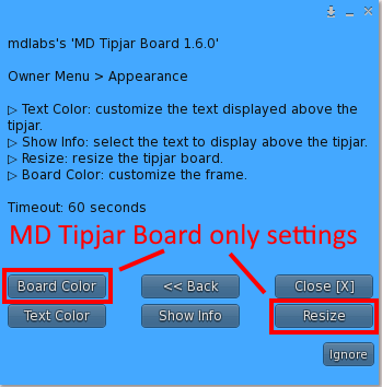 MD Tipjar - Appearance menu