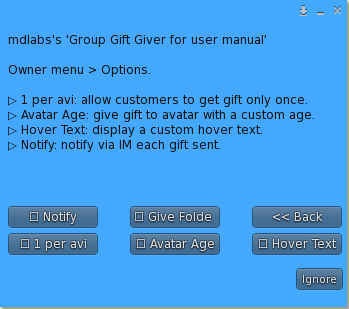 MD Group Gift Giver Script - Options Menu