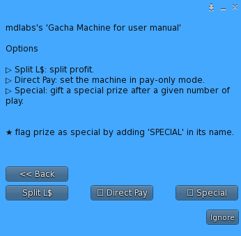 MD Gacha Machine - Options menu