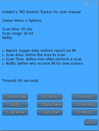 MD Visitors Tracker – options submenu