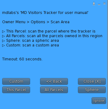 MD Visitors Tracker - scan area submenu