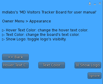 MD Visitors Tracker - appearance submenu