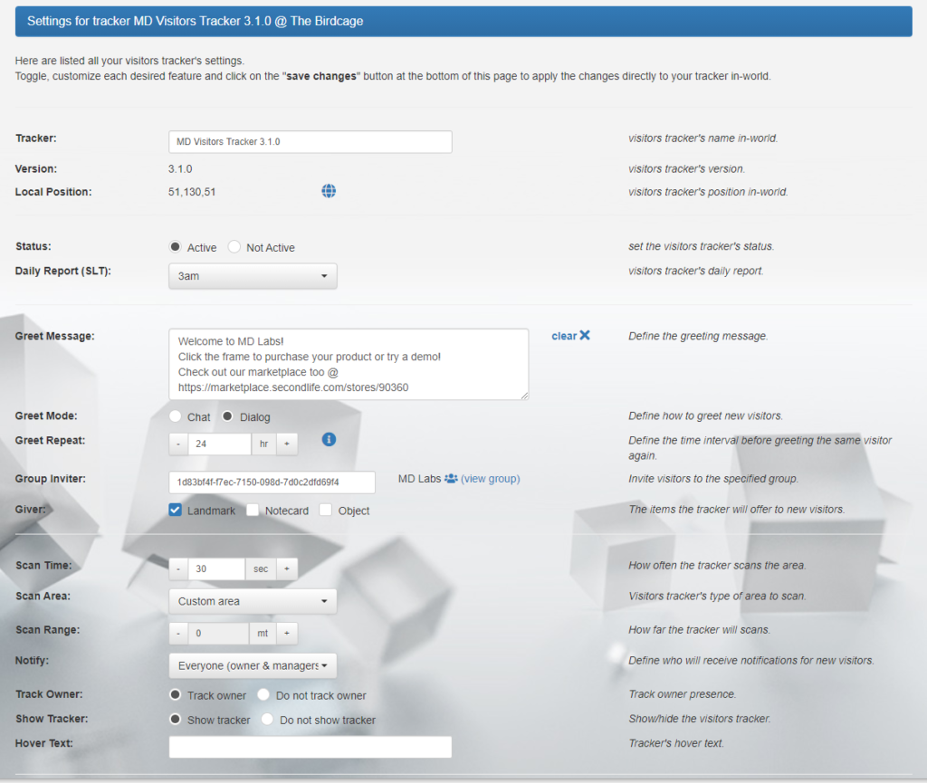 MD Visitors Tracker – settings (click to enlarge)