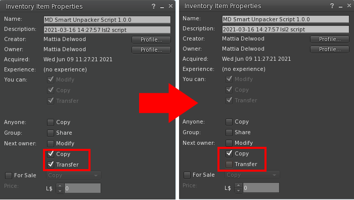 MD Smart Unpacker Script – Change of next owner’s permissions