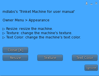 MD Trinket Machine - Appearance menu