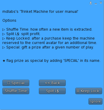 MD Trinket Machine - Options menu