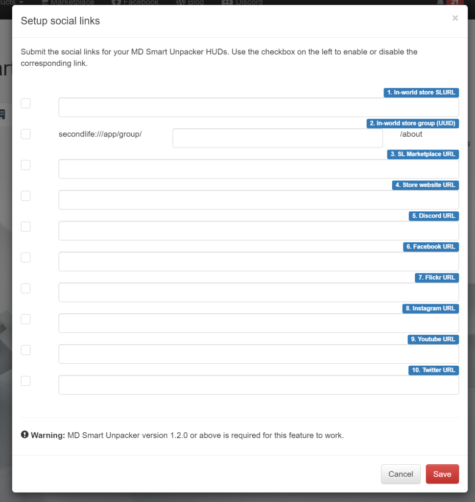 MD Smart Unpacker Script - social links setup window