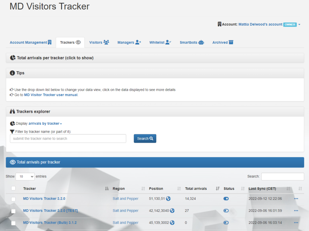 MD Visitors Tracker – homepage (click to enlarge)