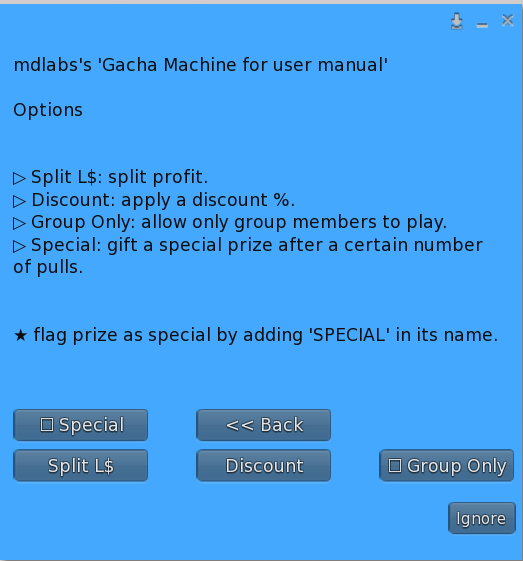 MD Gacha Machine - Options menu