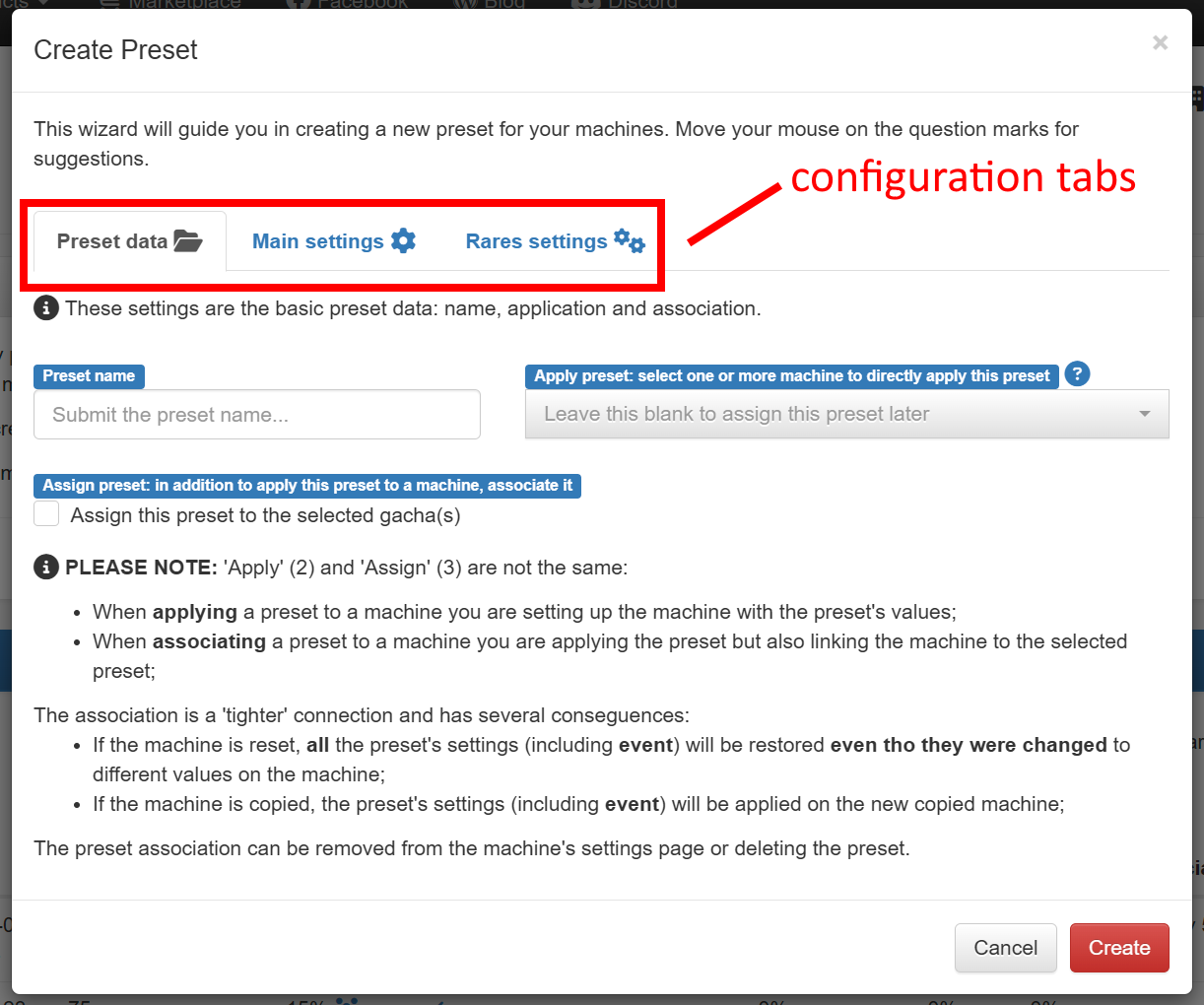 Presets tab – Preset creation wizard