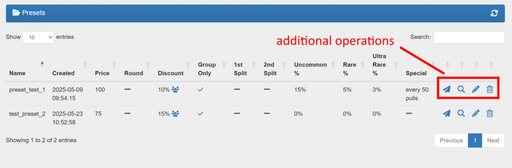 Presets tab – Presets list (click to enlarge)